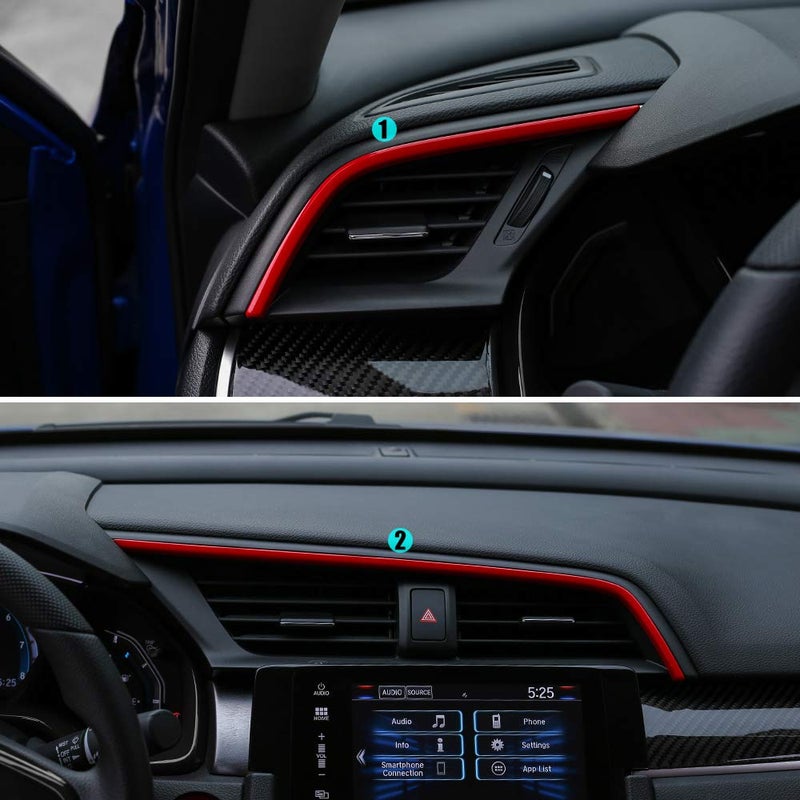 Thenice 10th Gen Civic 2pcs Center Consoles Stickers Air Vent Trims Dash Board Panel Strips Decals Compatible with Honda Civic 2021 2020 2019 2018 2017 2016 -Red - Image 3